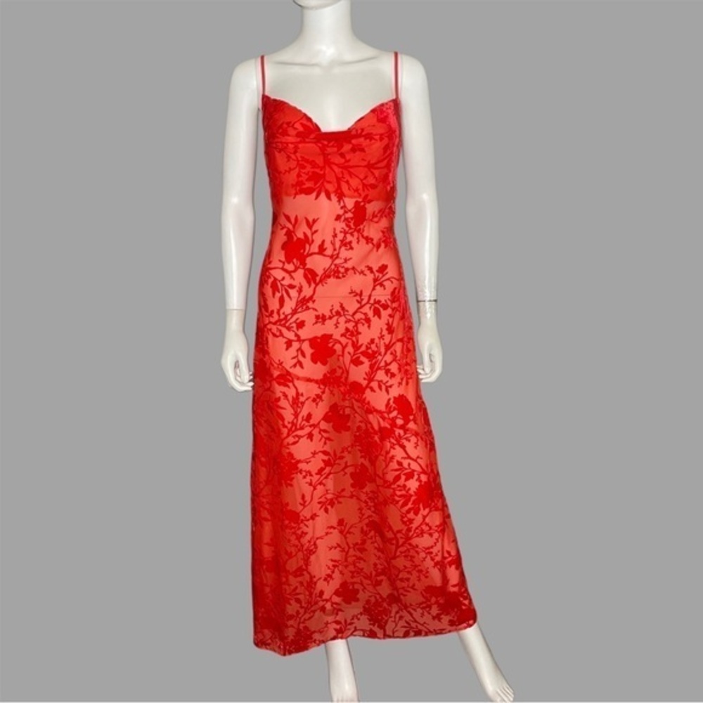 Forever 21 Red Sheer Floral Print Maxi Dress